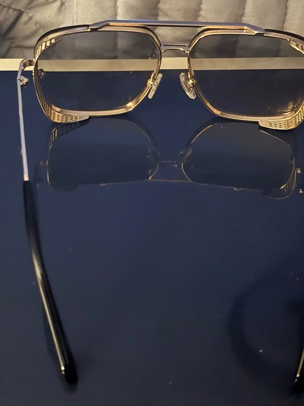 Gold Framed Gradient Lens Sunglasses - Blue to Amber Lenses